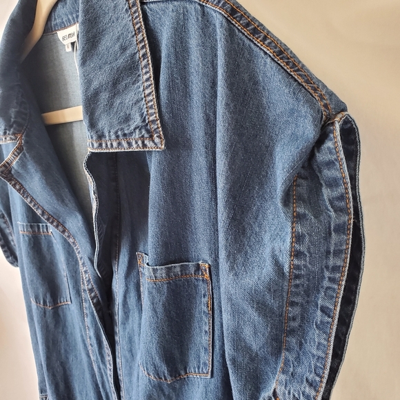Denim Romper Button Up with Drawstring Waist Dark Jean - M - Picture 4 of 6